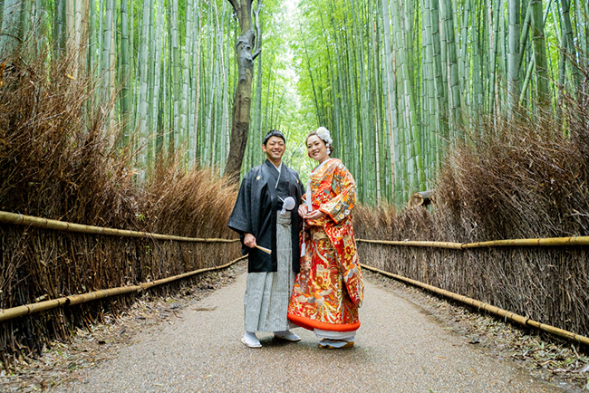 まだまだ緑が美しい！嵯峨野の竹林で和装前撮り！
