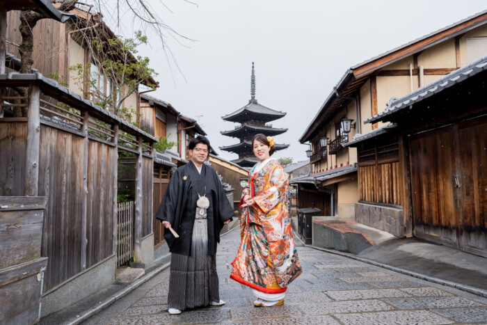 京都の町並みが和装前撮りと合いますね♪