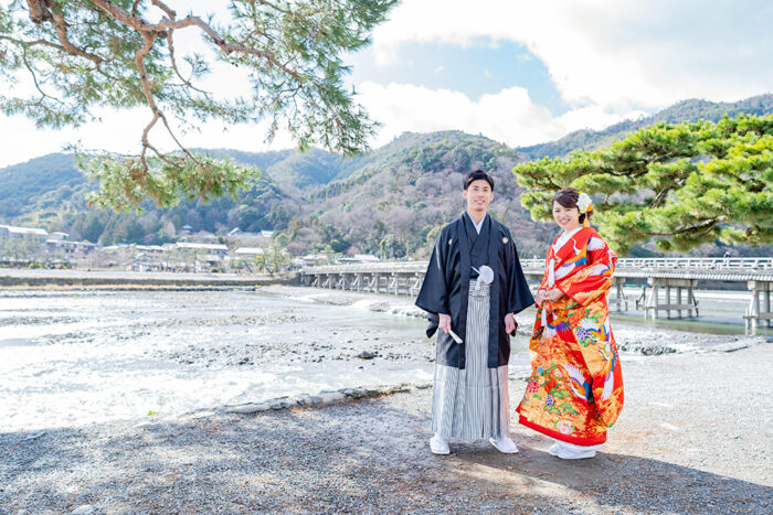 冬の嵐山で和装前撮り