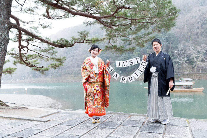 冬の嵐山で和装前撮り