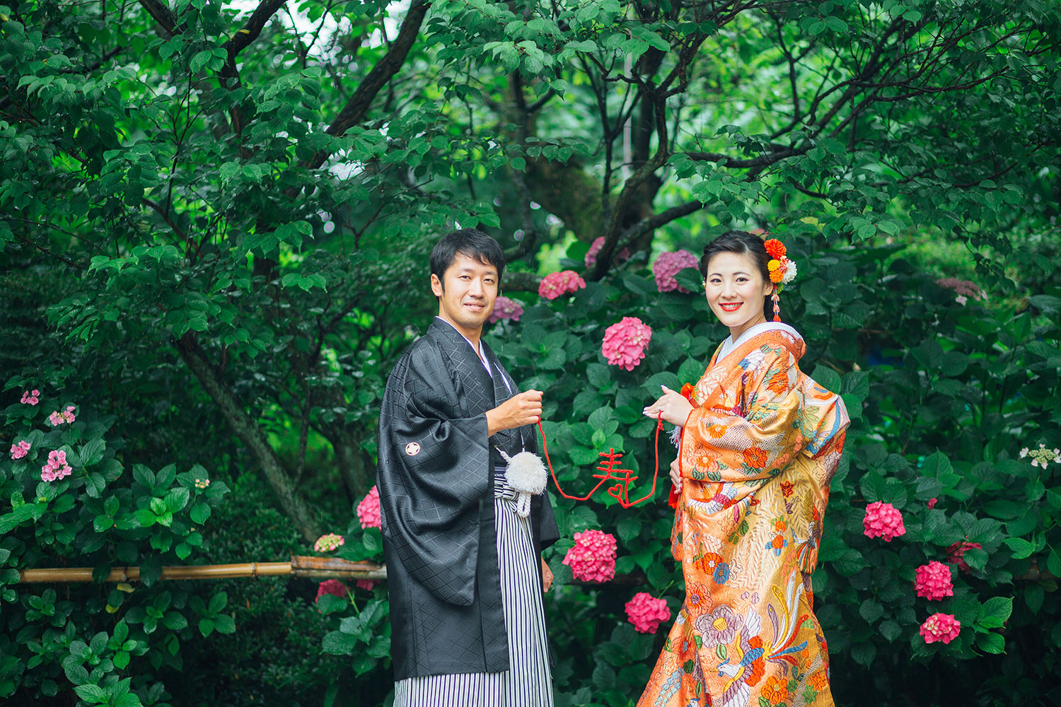 紫陽花が咲く梅宮大社で和装前撮り