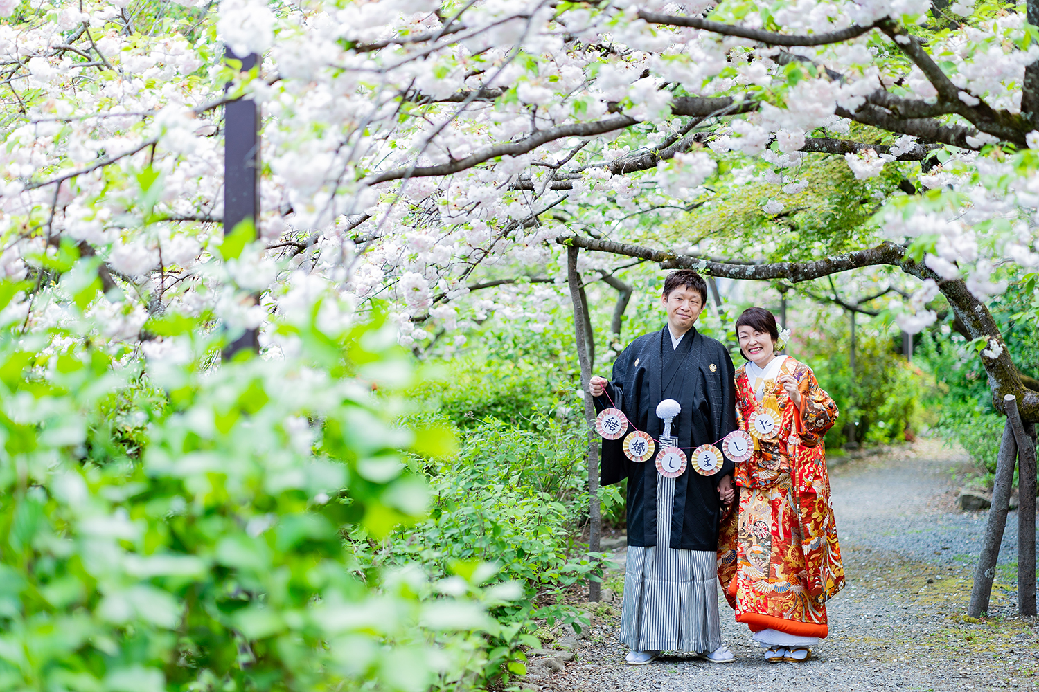 八重桜が満開の梅宮大社で和装前撮り